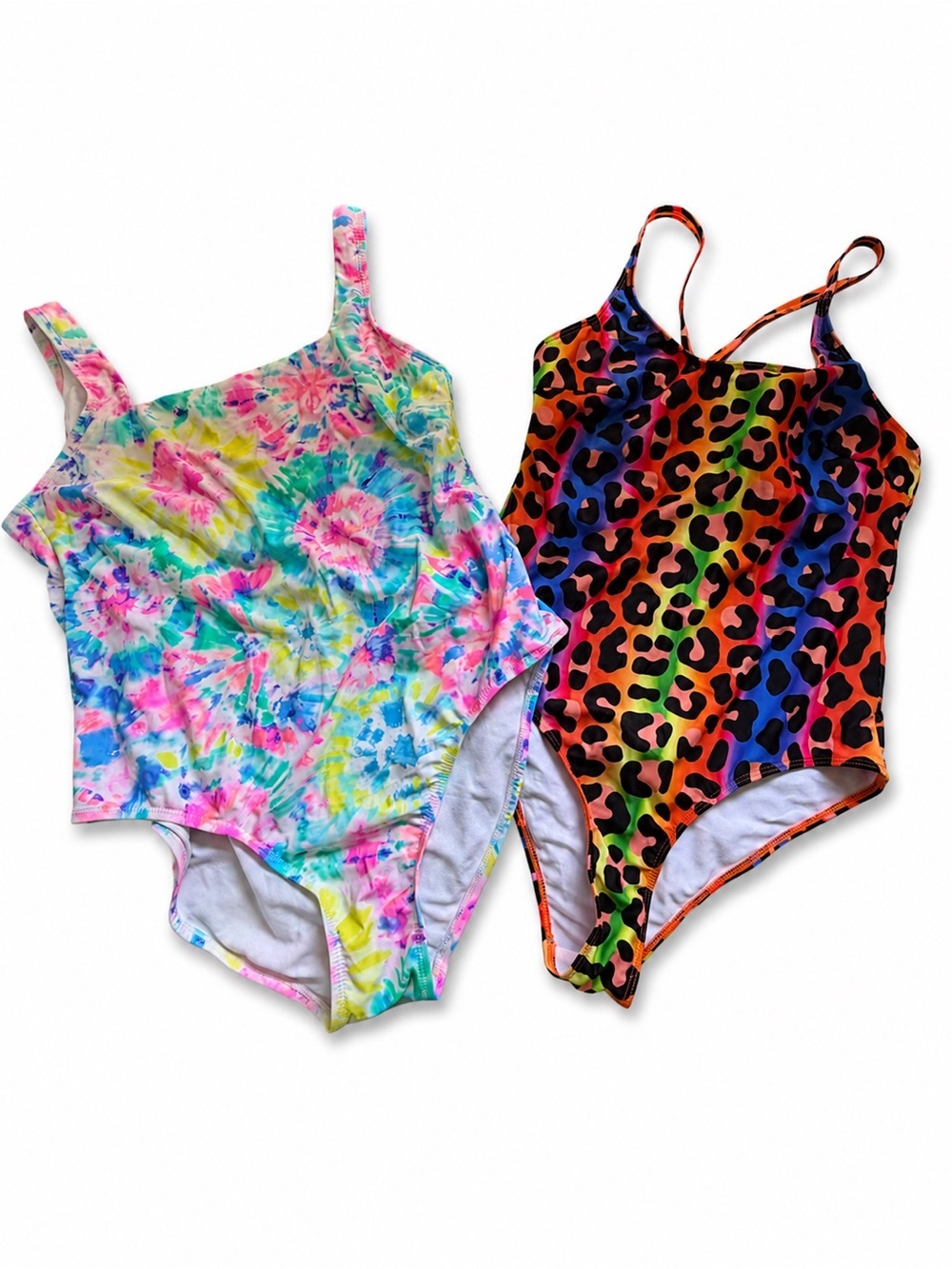 Women's 1X Swimsuit Lot Tie Dye Rainbow Leopard Animal Print One Piece Swim Suit